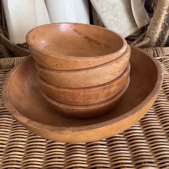 Vintage Boho Nevco Wood Salad Serving Set Bowls - Picture 1 of 6